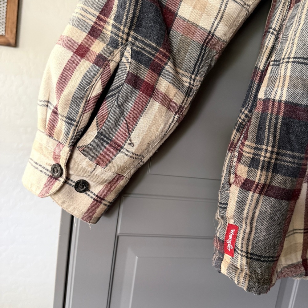 Wrangler VTG Men's Western Plaid Sherpa Lined Flannel Shirt Jacket, White Red, S - Picture 7 of 11